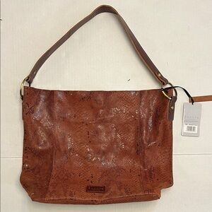 ASSOTS LONDON BROWN SNAKE FOIL PATTERN LEATHER HOBO TOTE BAG NEW